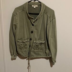 Solitaire Olive Utility Jacket with Embroidered Details